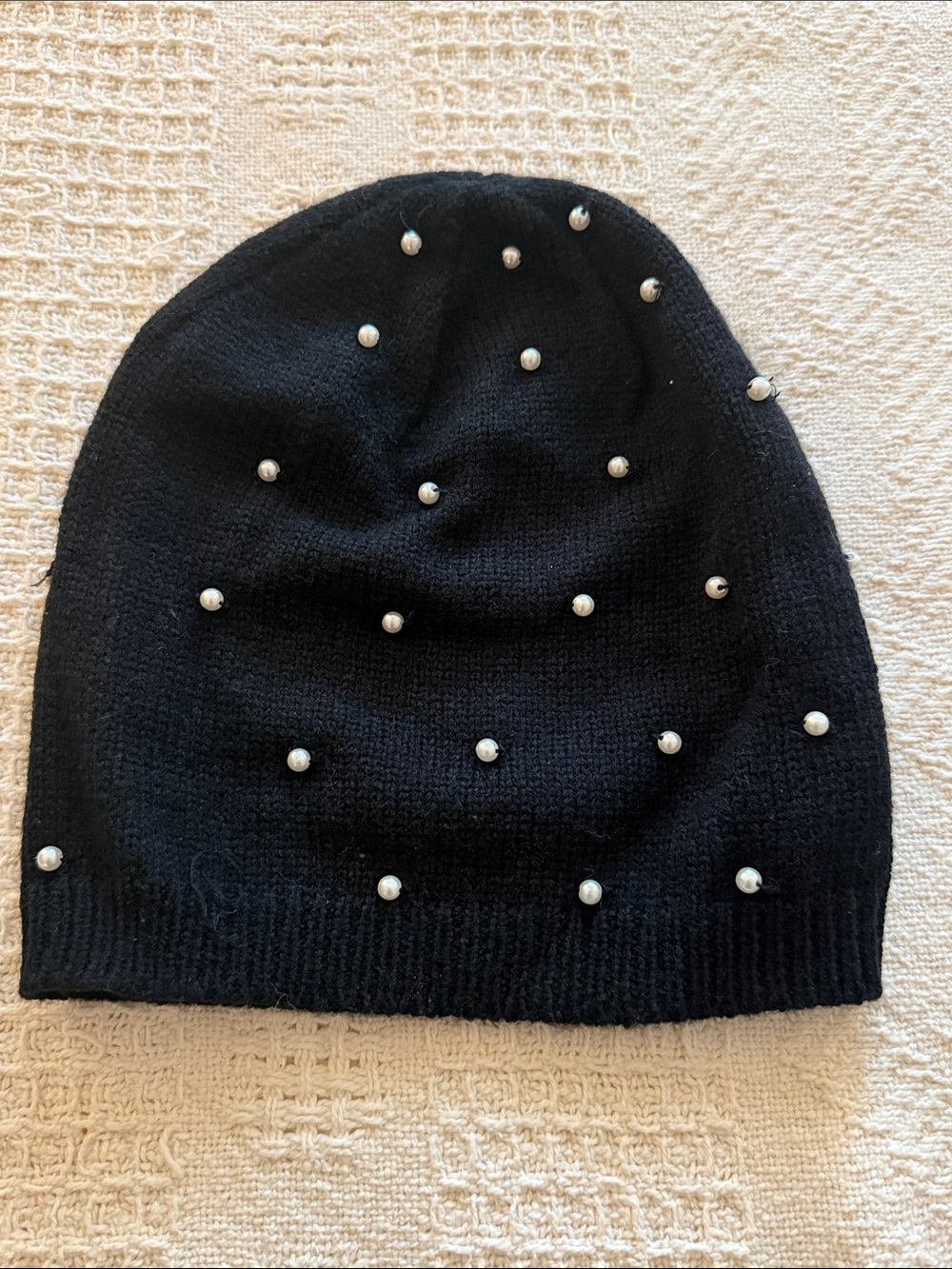 Apt. 9 Pearl Beaded Embellished Black Knit Winter Beanie Hat OS